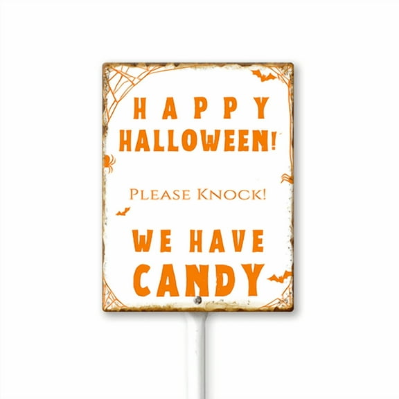 Eveokoki Happy Halloween Please Knock We Have Candy Aluminum Decorative Garden Stakes - Outdoor Halloween Decor for Home, Yard Signs for Garden Lawn Patio 7x8.8Inch