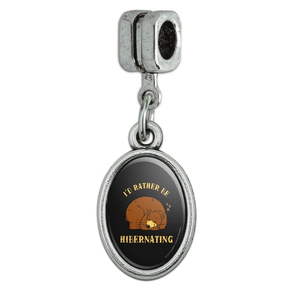 I'd Rather Be Hibernating Sleeping Bear Funny Humor Italian European Style Bracelet Oval Charm Bead