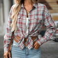 thumbnail image 6 of Hvot&aat Womens Boyfriend Plaid Shirts Classic Fit Button Down Lapel Color Block Blouse Casual Roll up Long Sleeve Tops, 6 of 7