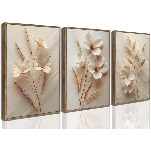 Lienzo de pared UZXTFQU con impresión 3D enmarcada, 3 unidades, color beige neutro