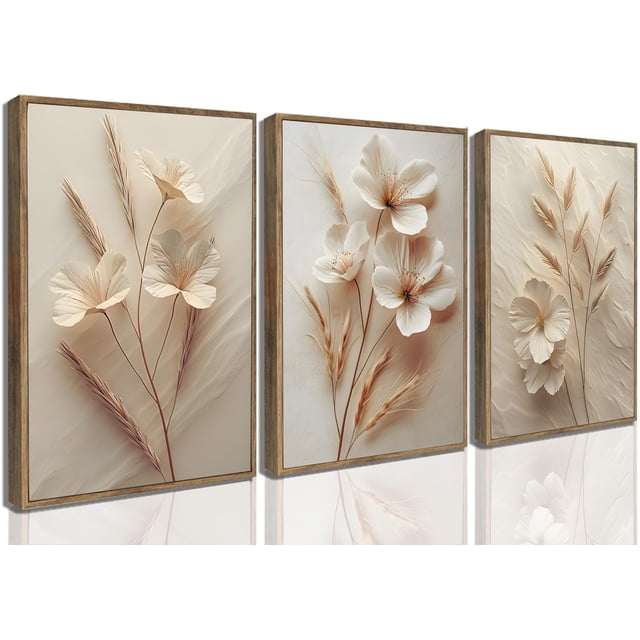 Lienzo de pared UZXTFQU con impresión 3D enmarcada, 3 unidades, color beige neutro