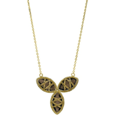 Gold Smokey Quartz Necklace - 5th & Main 18kt Gold over Sterling Silver Hand-Wrapped Triple Floral Smokey Quartz Stone Necklace