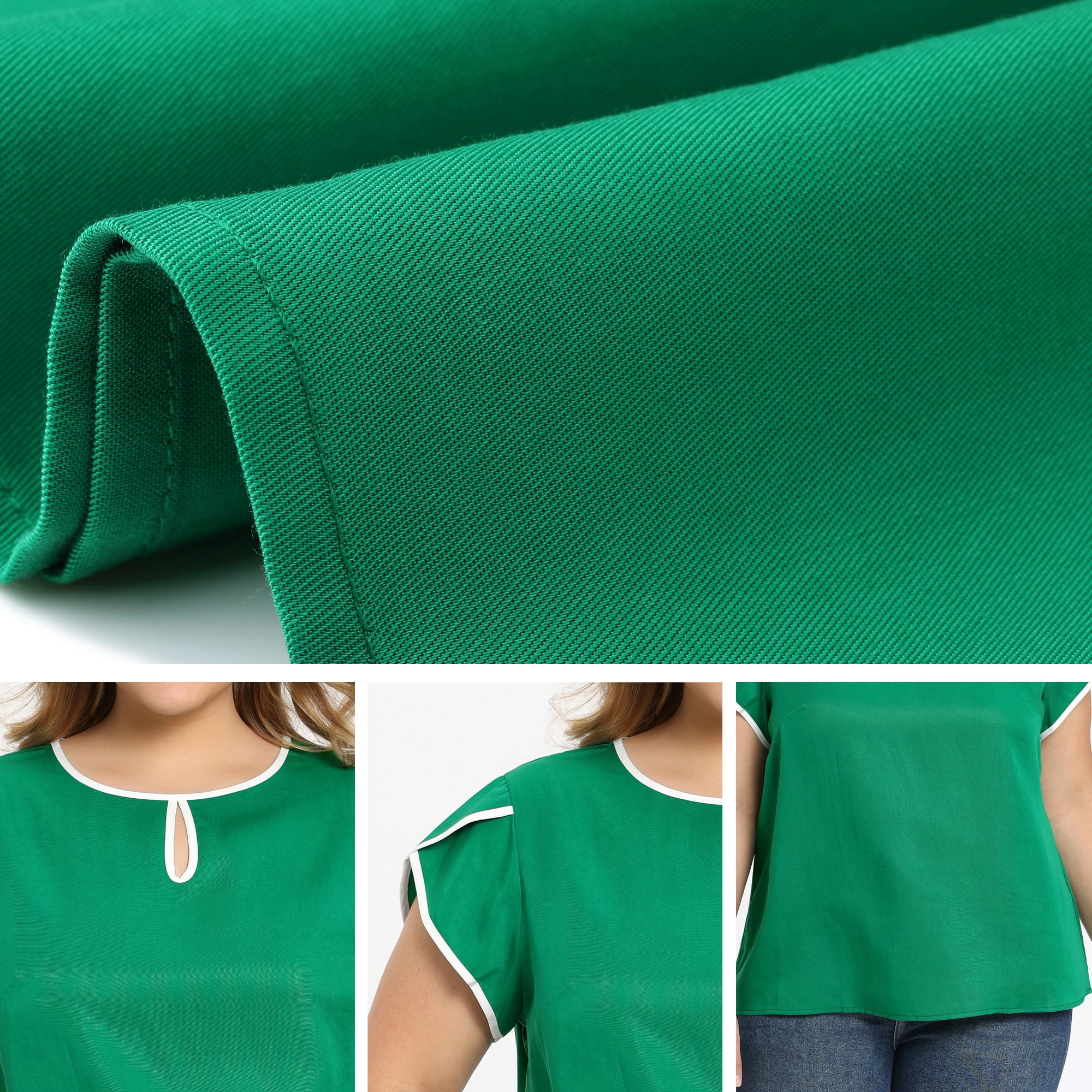 DARING DIVA Women's Plus Tops Keyhole Crew Neck Tulip Blouses 1X Green