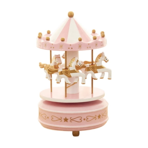 Carousel Music Box with Rotating Horses and Melody, 1 Pack, Pink White and Gold, for Girls and Women Birthday, Decoration