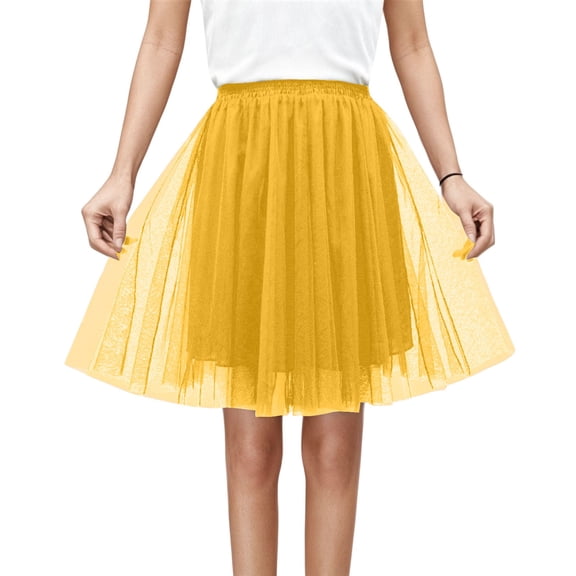 Ediodpoh Women's Tutu Skirt Pleated Midi Skirt High Waist Flowy Hem for Festive Party and Carnival Ballet Skirt Gold XL