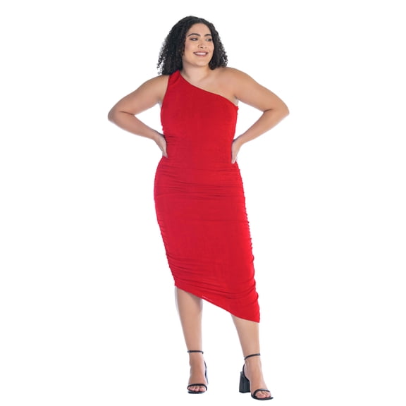 Plus Size One Shoulder Ruched Bodycon Dress