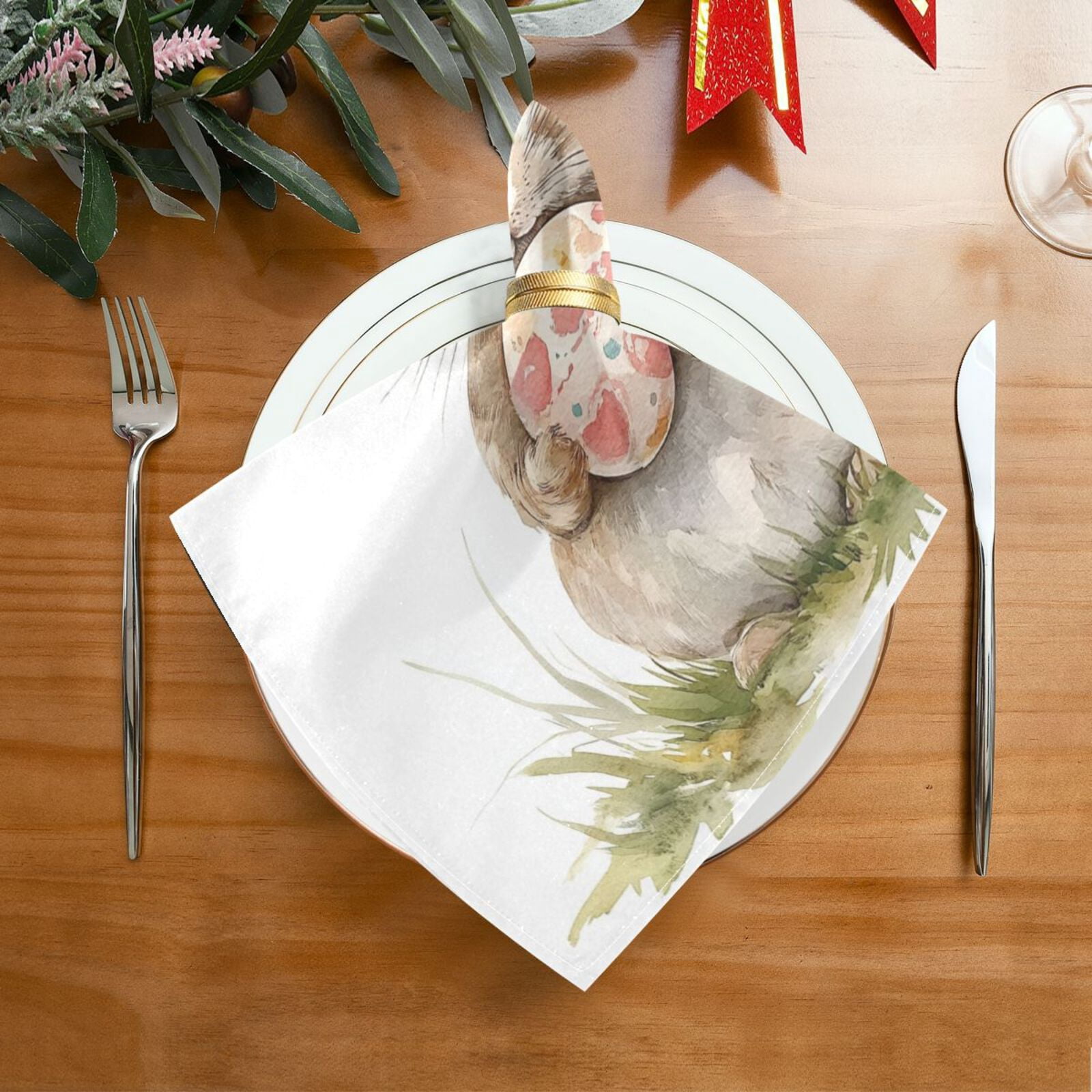JSTEL Bunny Rabbit Easter Egg Cloth Napkins Set of 6, 20x20 Inch Washable and Reusable Napkin for Decoupage Dinner Party Everyday Use