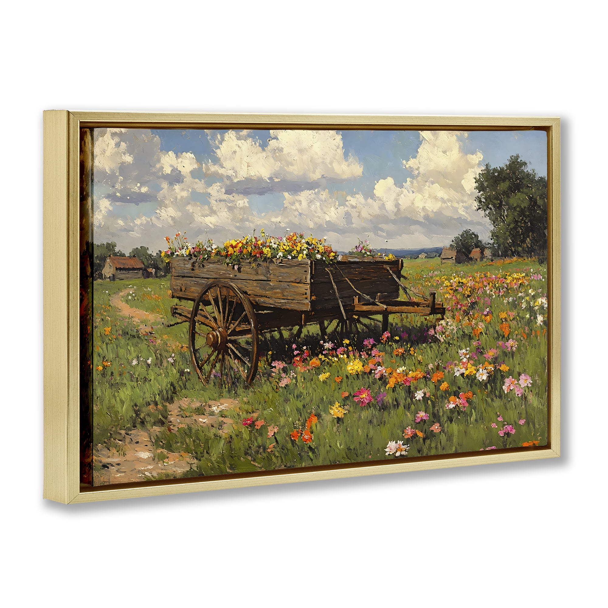 Stupell Industries Wildflower Wagon in Bloom Gold Framed Floater Canvas Wall Art, design by Franklyn Gregory