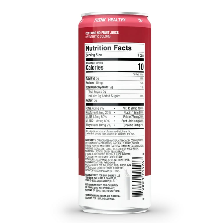 ZOA Zero Sugar Energy Drink, Cherry Limeade 12oz (12-Pack