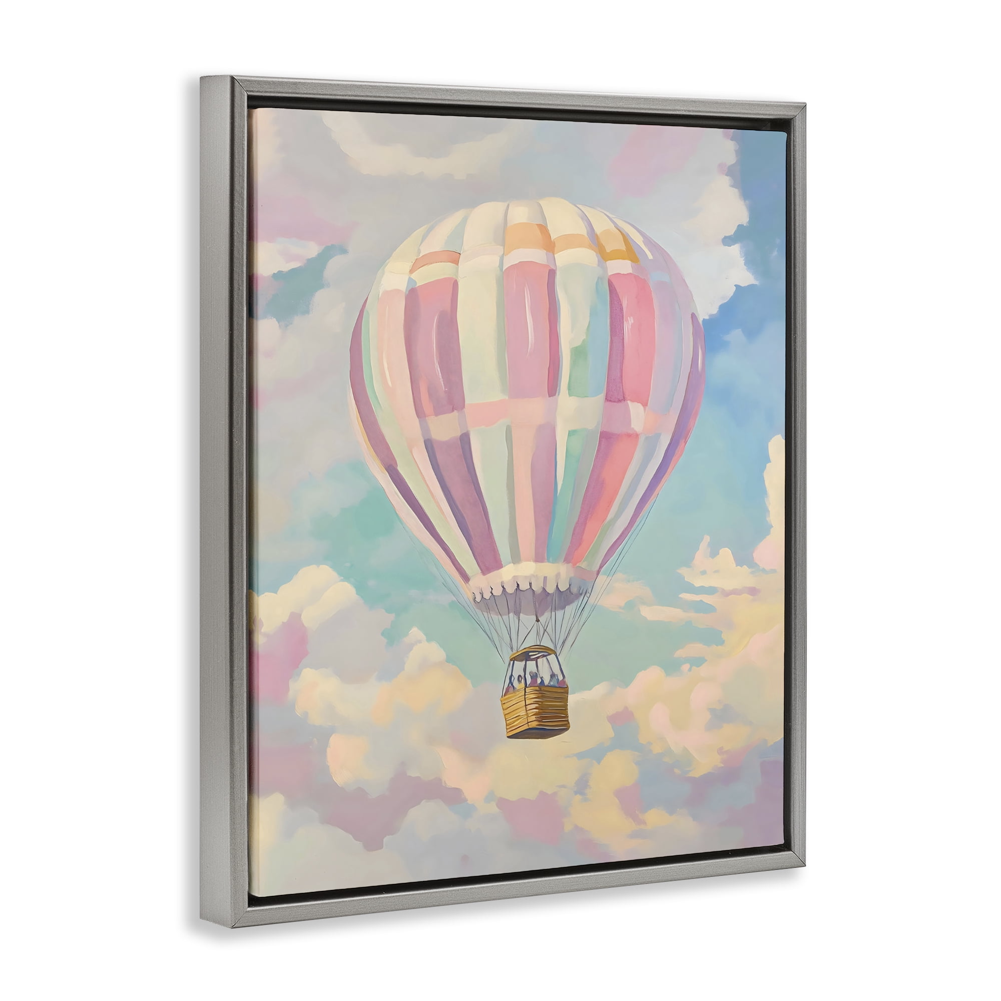 Stupell Industries Pastel Hot Air Balloon Gray Framed Floater Canvas Wall Art, design by The Prints Vibe