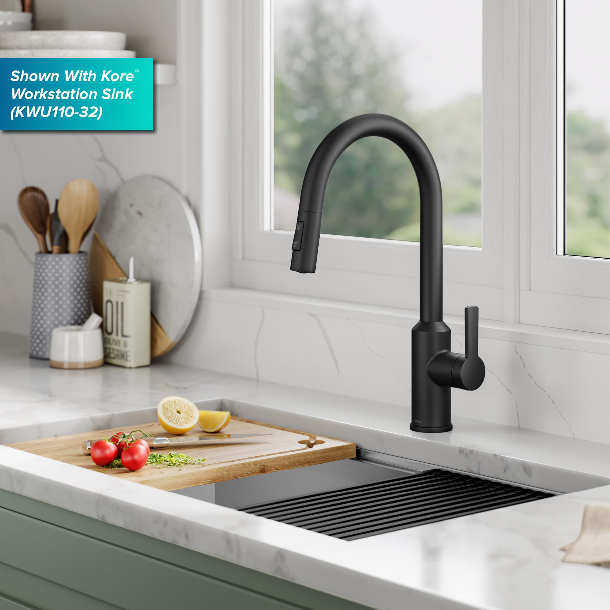 KRAUS Oletto Touchless Sensor Pull-Down Single Handle Kitchen Faucet in Matte Black