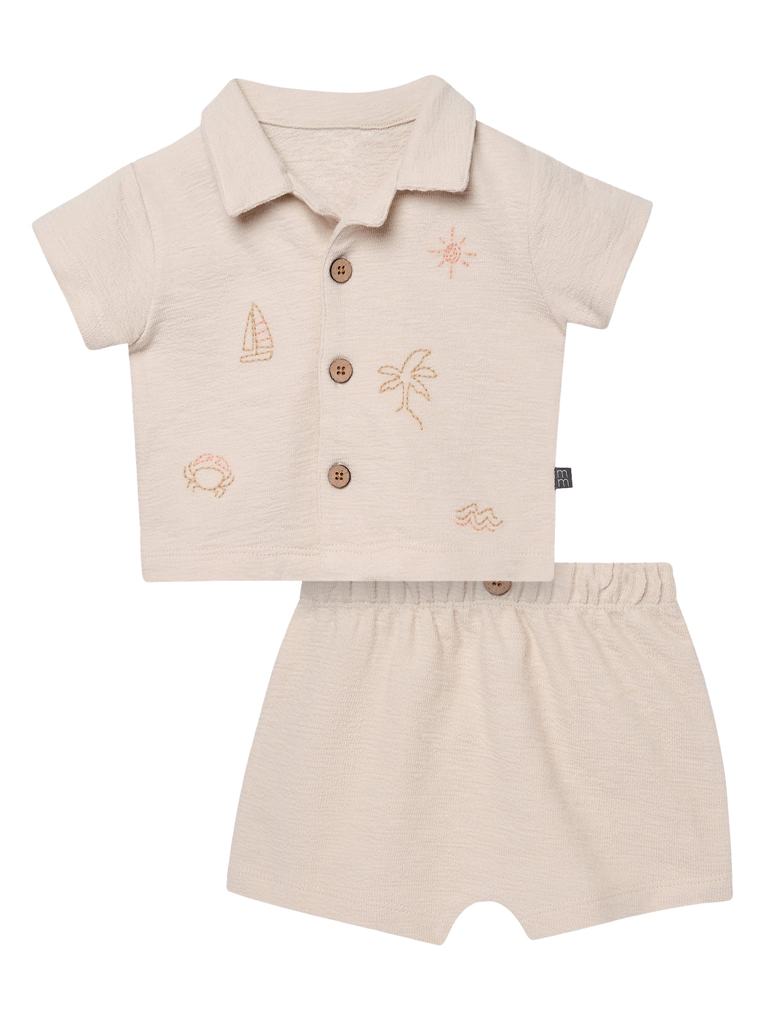 Modern Moments by Gerber Baby Boy Button Down Shirt and Short Set, 2-Piece, Sizes 0/3 Months - 24 Months