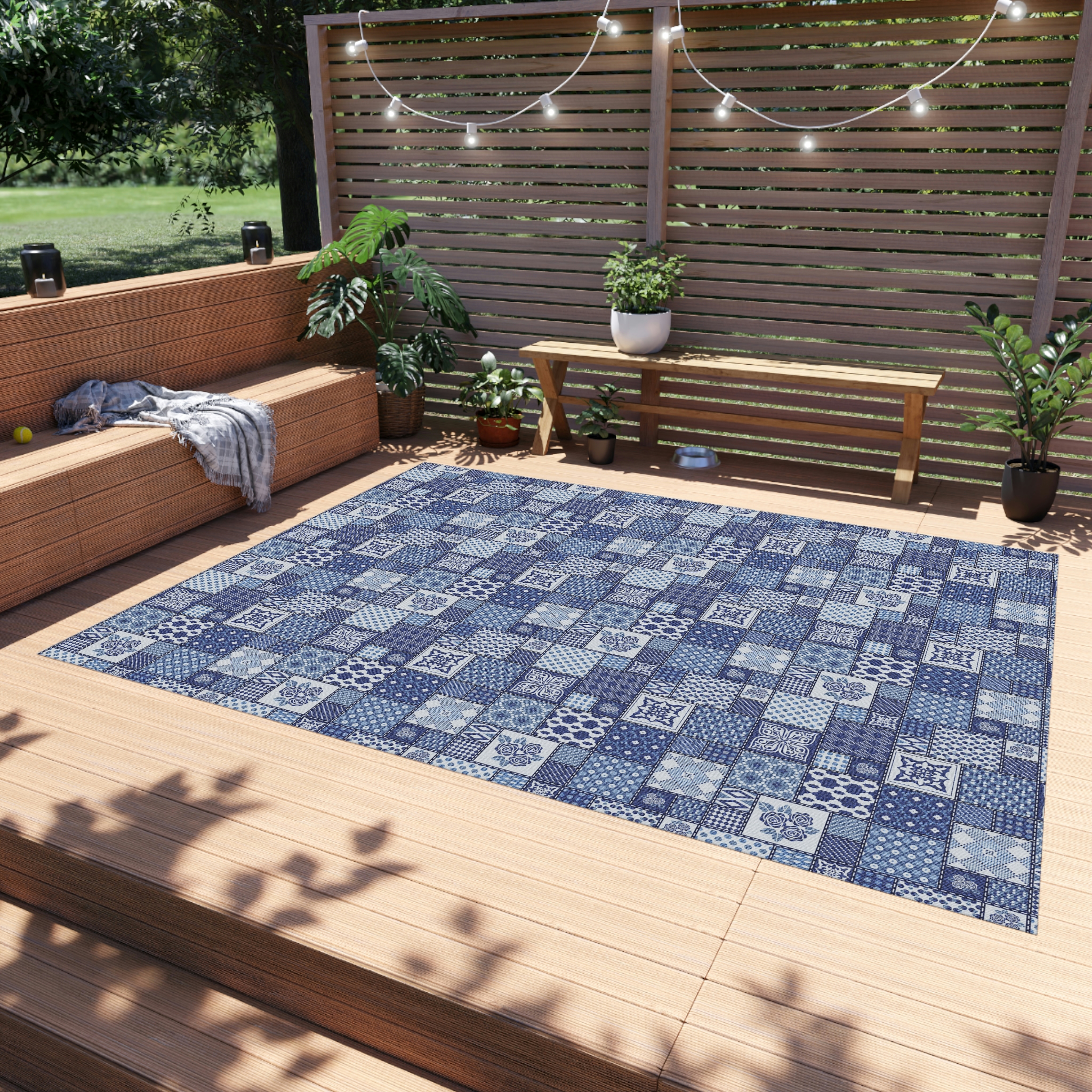 Royal Blue Quilted Pattern Outdoor Rug Porch Area Rug