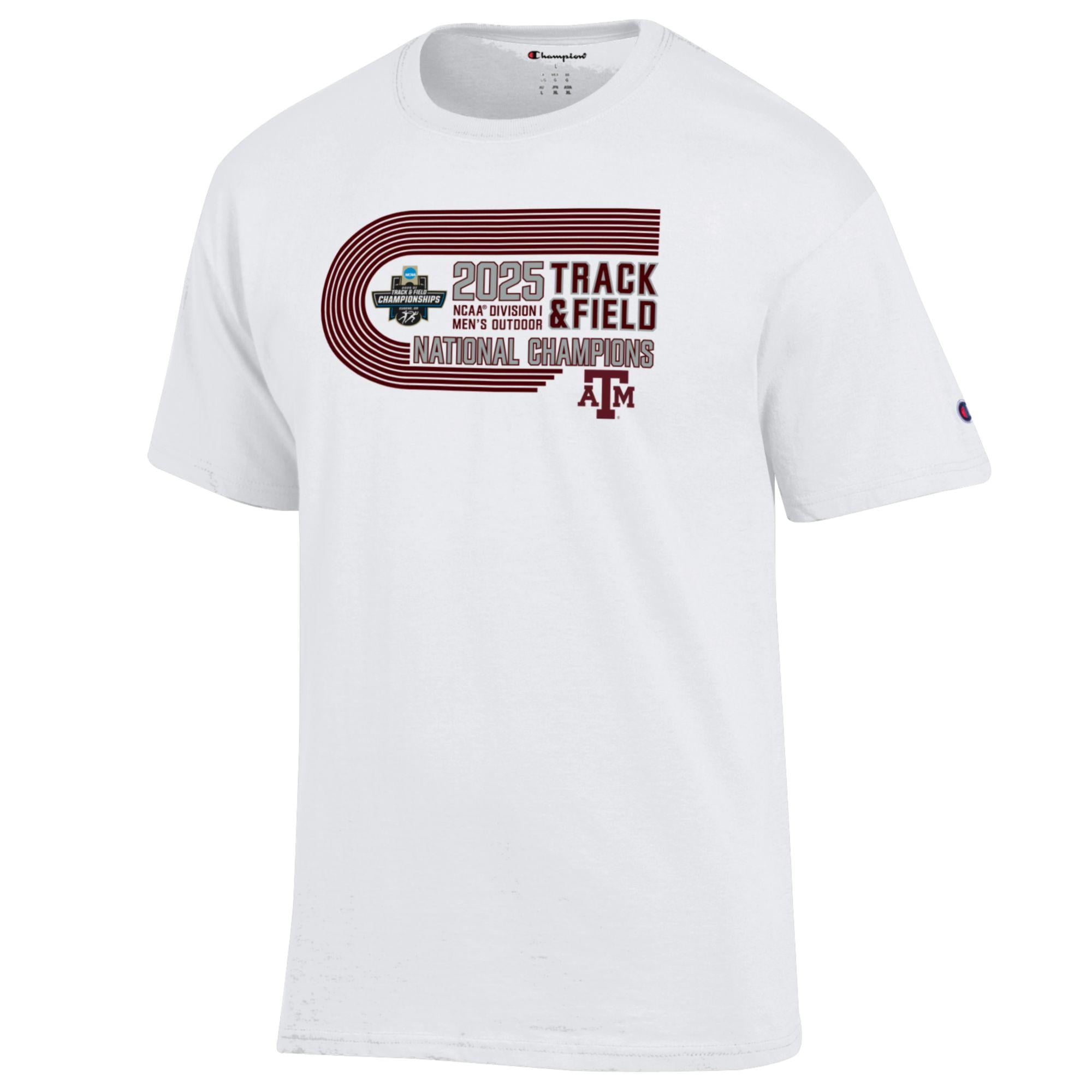 Unisex Champion  White Texas A&M Aggies 2025 NCAA Men's Outdoor Track and Field National Champions T-Shirt