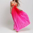 thumbnail image 7 of Blue-Orange Gradient Halter Neck Hollow Out Pleated Maxi Dress For Women, 7 of 7