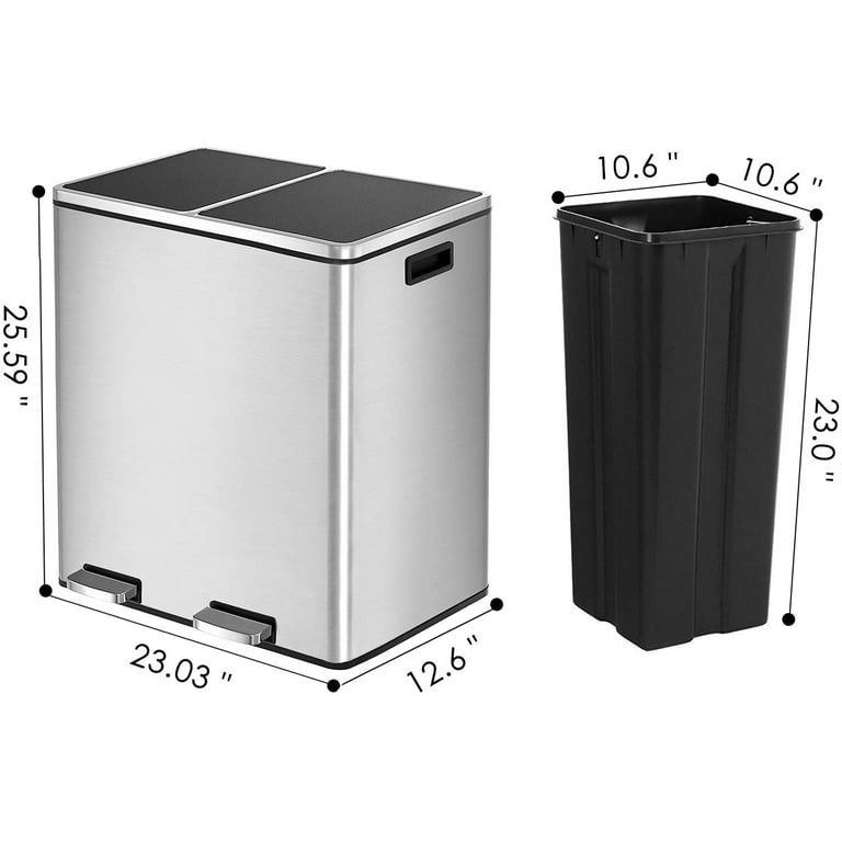 MYOYAY 3 Compartment Trash Can Garbage Cans with Recycling Bin Triple Trash Can 16 Gallon/3x20L Kitchen Trash Can 3 Compartment for Kitchen,Bathroom