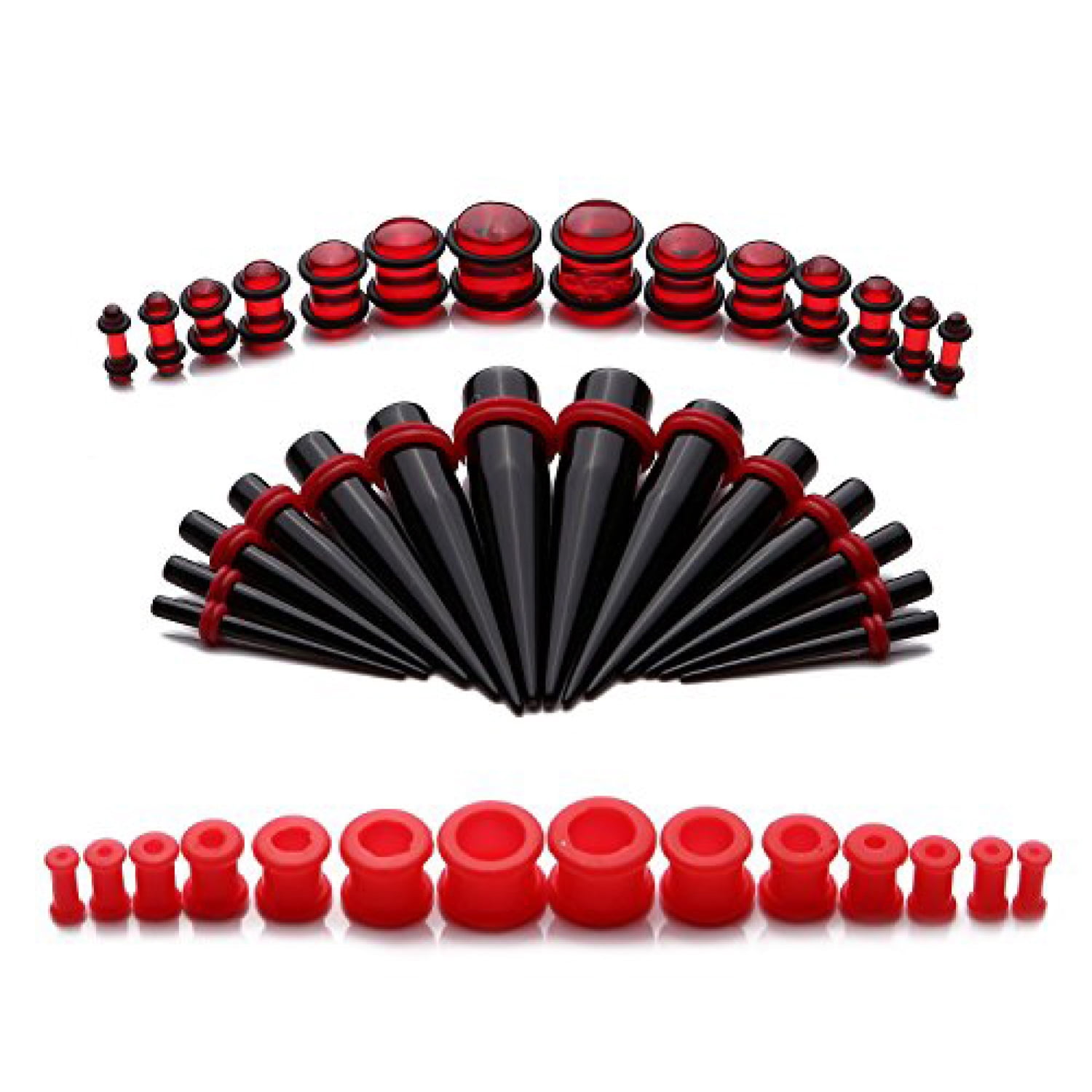 28pc Gauges Acrylic Black Taper Silicone Ear Tunnel Plug Stretching Kit Set 