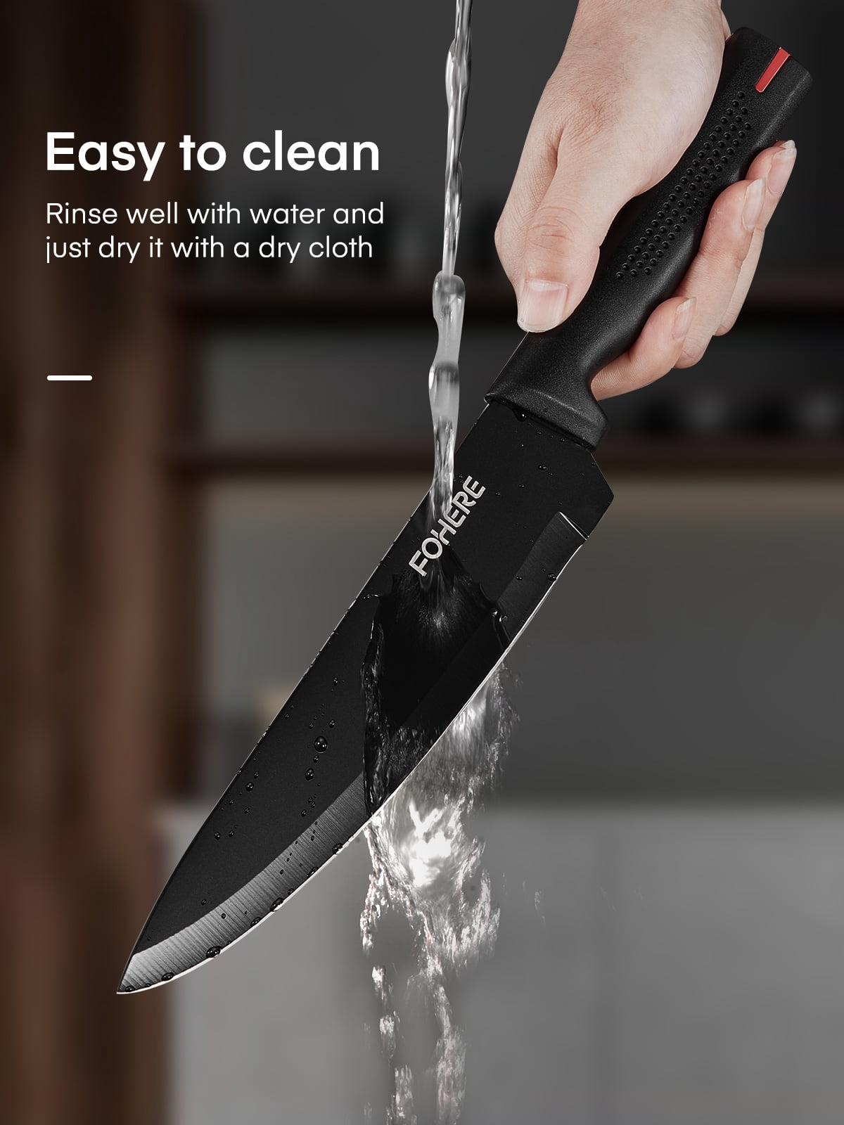 FOHERE 13 Pieces Knife Set with Block, Stainless Steel Knive Sets for Kitchen with Built-in Sharpener Sharp Granite Kitchen Knife Block Set with Anti-slip Handle Rust Resistant, Black