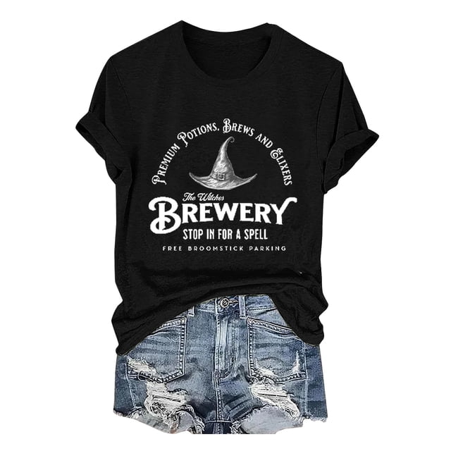 T-Shirt à Manches Courtes pour Femmes Femmes Liquidation T-Shirt Mélangé pour Femmes Femmes the Wilches Brewery Stop in for A Spell T-Shirt à Col Rond Imprimé Massachusetts