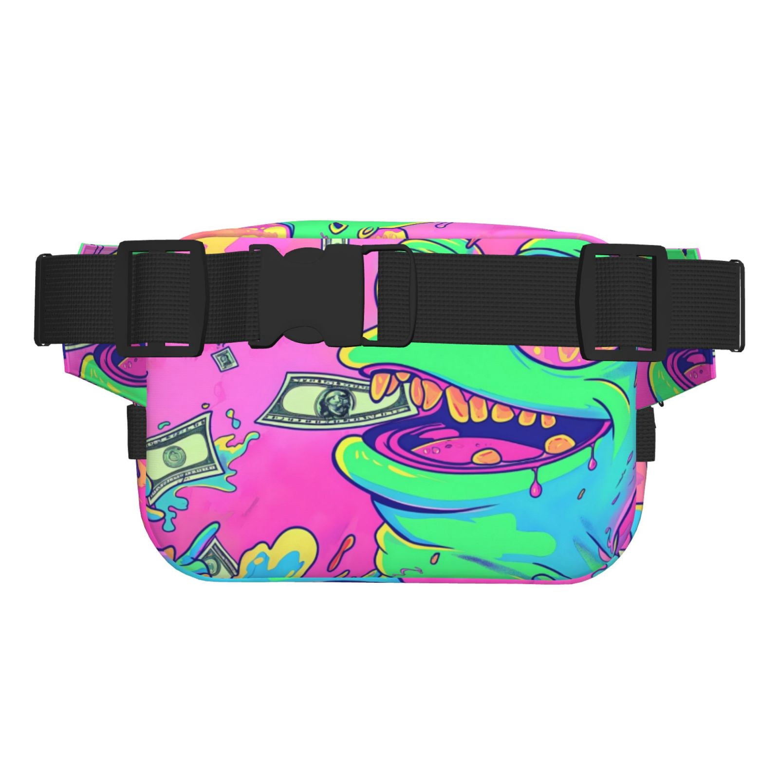 Picia Psychedelic Cartoon Frog Print Square Double-Layer Waist Bag Mini Adjustable Waist Belt Bag Exercise Running Travel Hiking