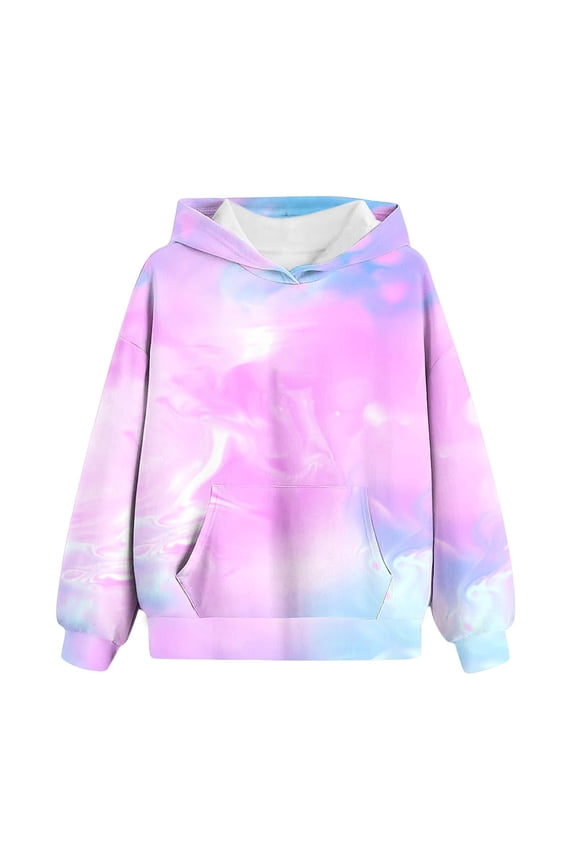 Girls Hooded Sweatshirt Cloud Tie-Dye Hoodie Fleece Pullover Long Sleeve Warm Clothes with Pocket for Kids Fall Outfits