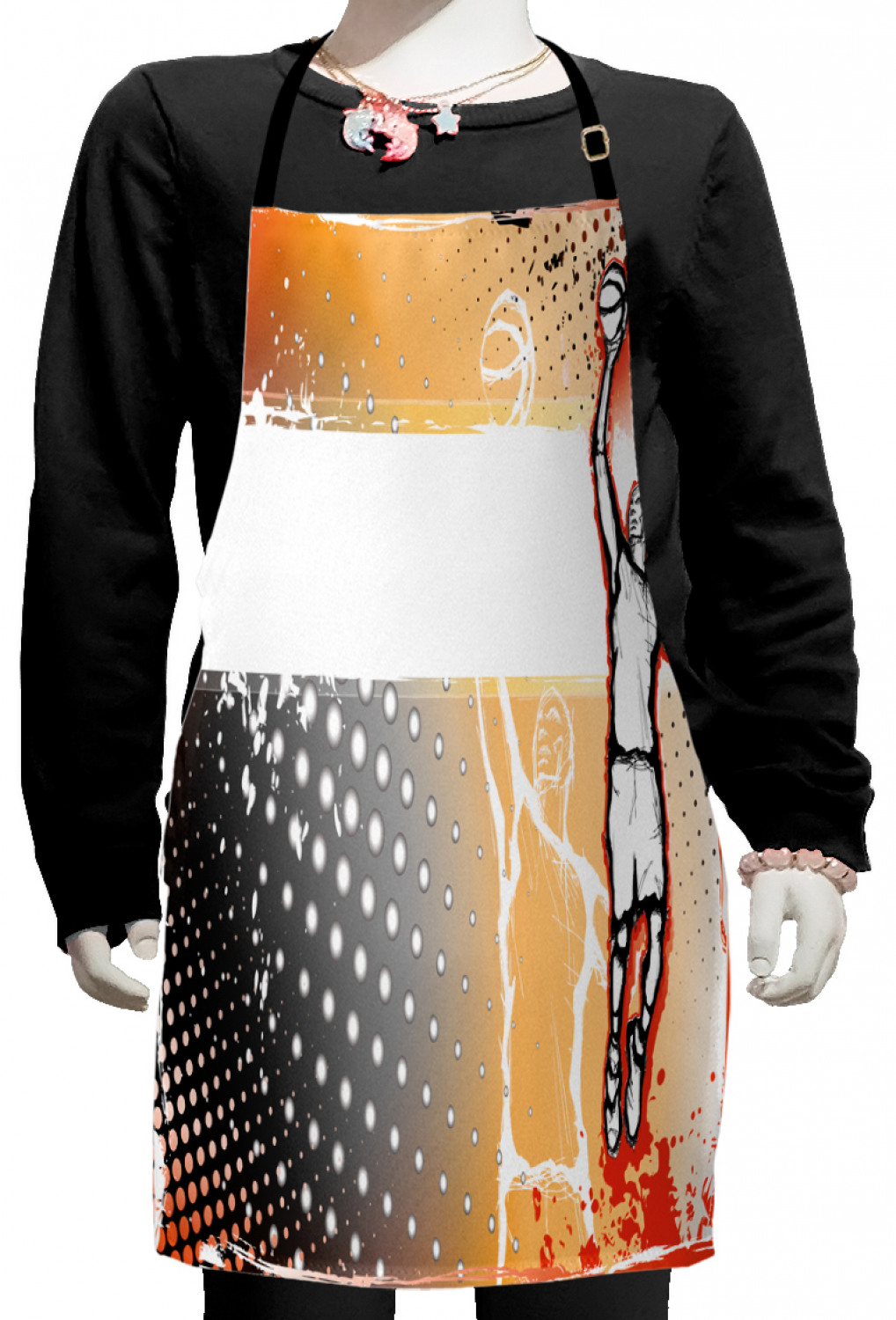 Basketball Kids Apron, Basketball Player in the Middle of Game Dotted ...