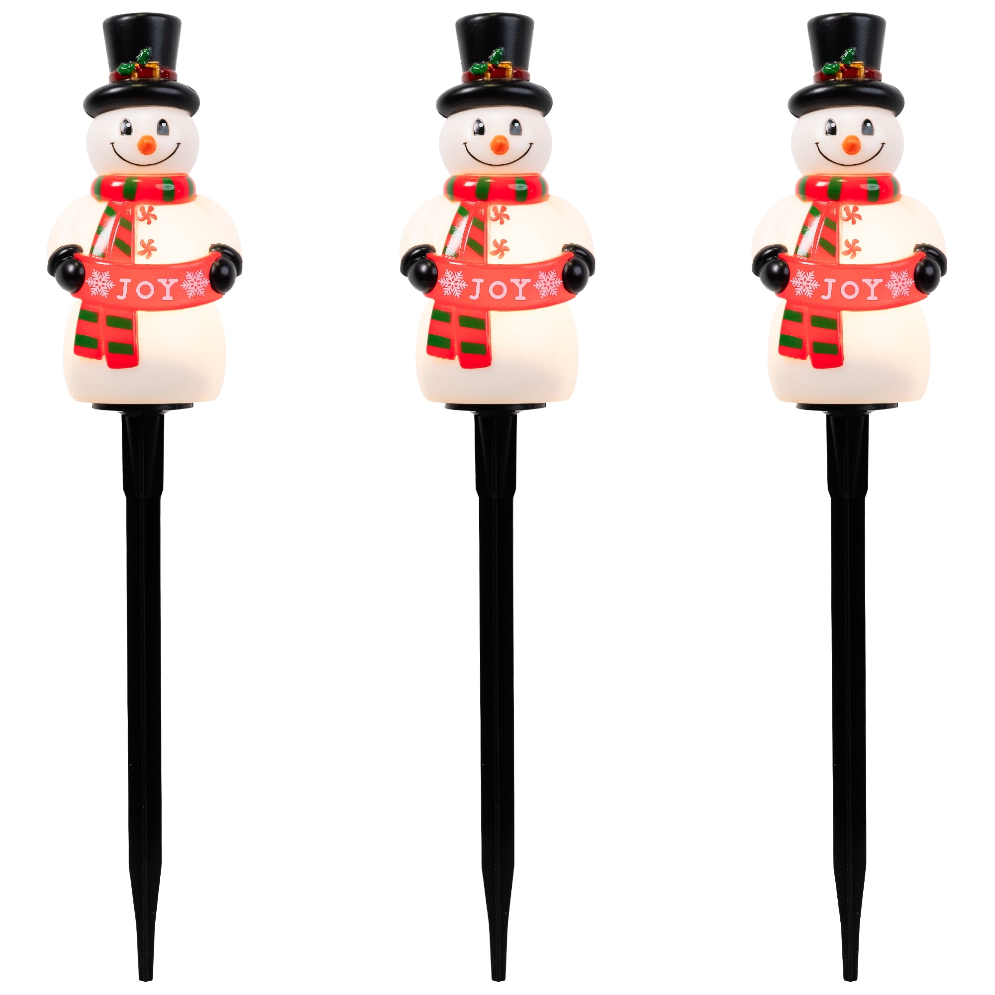 Snowman with Joy Banner Outdoor Christmas Pathway Markers - 16.5" - Set of 3