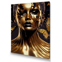 Designart Woman With Black And Gold Butterflies II Canvas Wall Art