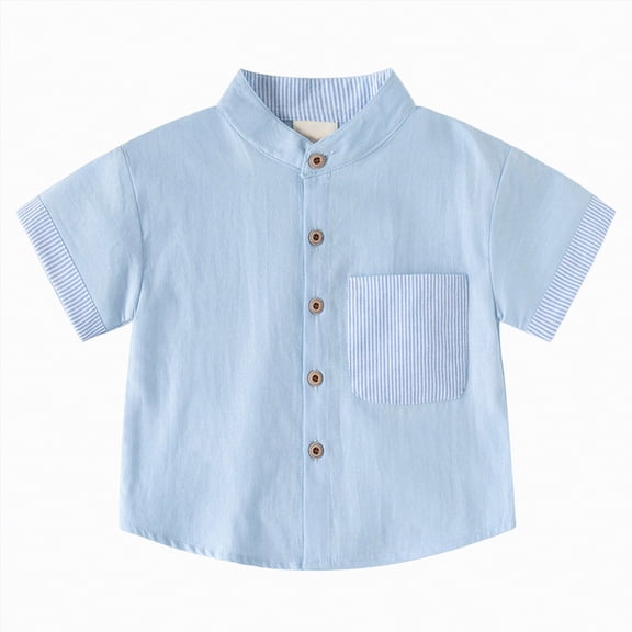 UngA Toddler Boy Short Sleeve Shirt Kids Button Up Collared Dress Fashion Shirts for School (Blue,3-4 Years)