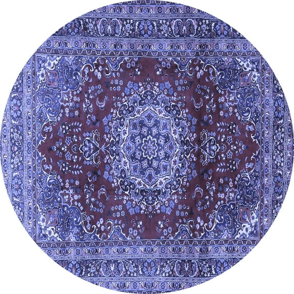 Ahgly Company Machine Washable Indoor Round Medallion Blue Traditional Area Rugs, 7' Round