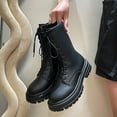 thumbnail image 6 of Black Ladies Mid-Calf Boots With Lace-Up And Side Zipper Thick Sole Block Heel For Comfortable Wear, 6 of 9