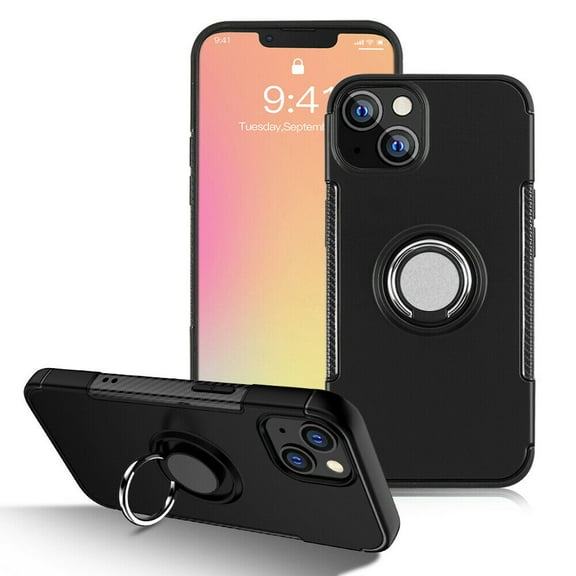FIEWESEY for iPhone 13 6.1 Inch Case, Anti-Scratch Shockproof Case 360 Degree Rotation Finger Ring Holder Kickstand [Work with Magnetic Car Mount] for iPhone 13 6.1 Inch(Black)