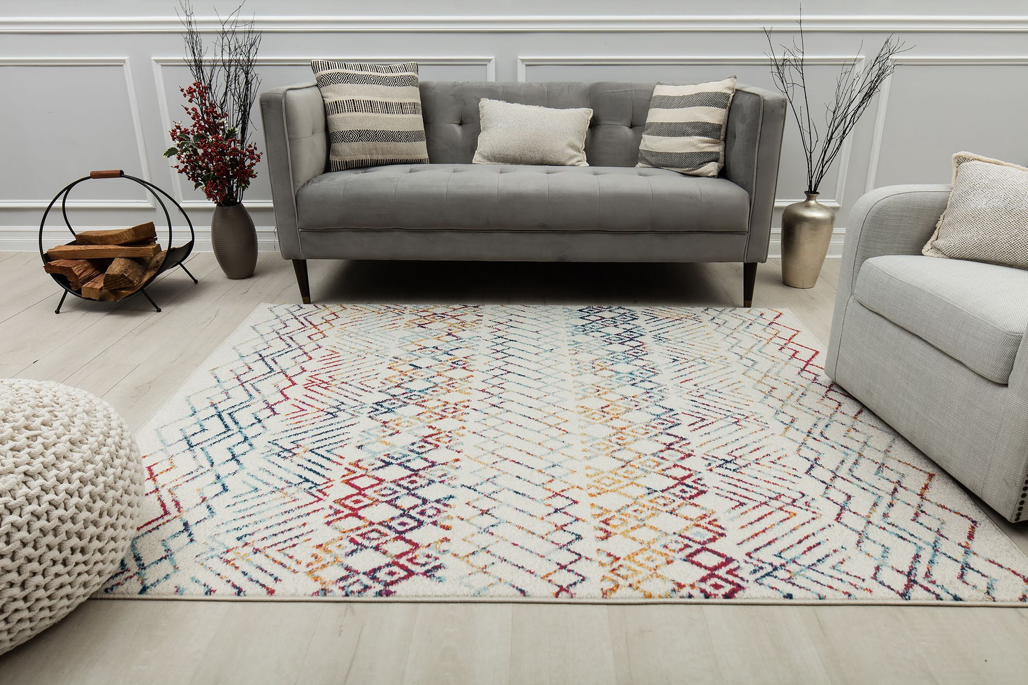 Mason Brooks Ryder KN20A Prismatic Delight Moroccan Tribal White Area Rug, 8'3"X10'0"