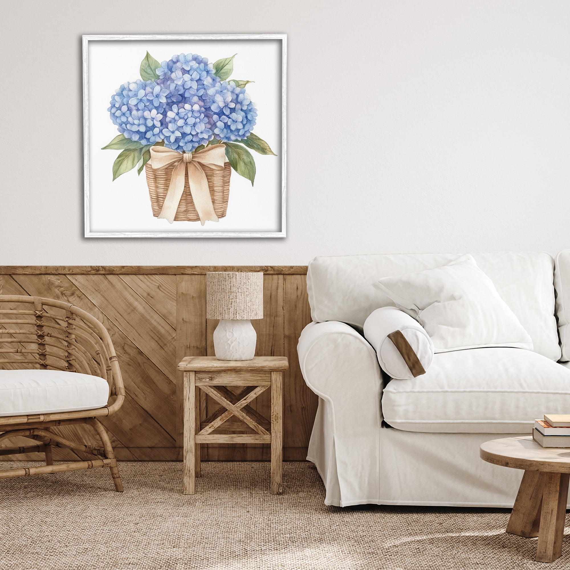 Stupell Industries Blue Hydrangea Picnic Basket White Framed Giclee Art, design by Petal Prints Design