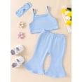 thumbnail image 3 of Aojekbee Baby Girl Summer Outfits Solid Color Ribbed Sleeveless Tank Tops Flare Pants Headband 3Pcs Clothes Set, 3 of 10