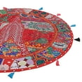 thumbnail image 4 of DK Homewares Round Traditional Floor Cushion Cover Red 32 Inch Patchwork Seating Pouf Ottoman Home Decor Embroidered Vintage Cotton Indian Floor Pillow Cover Seating 32x32, 4 of 5