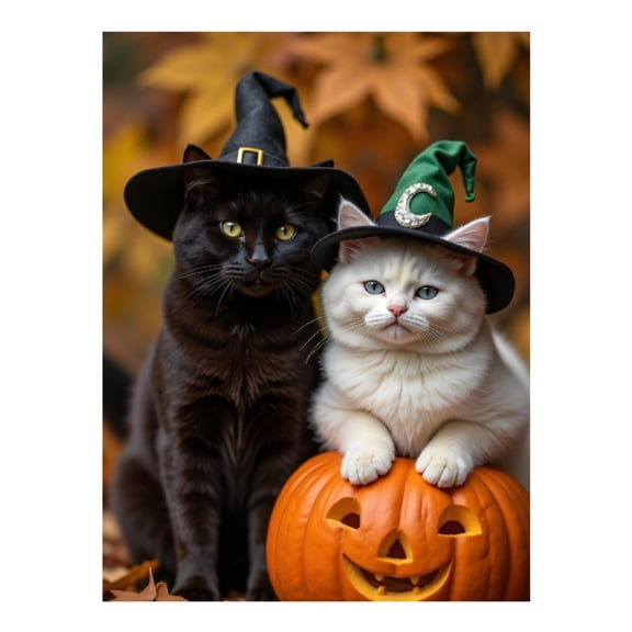 Diamond Art Kit for Adults, Cats Witch Hats Pumpkin Autumn Leaves Diamond Painting for Adults Beginners, DIY Diamond Art Painting Kits, 5D Diamond Painting Crafts for Home Decor 12x16 Frameless