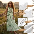 thumbnail image 6 of Xoenoiee Green Magnolia Flower Leaf Print Women's Casual Cotton Linen Maxi Dress, Summer Sleeveless Crewneck Long Sundress with Pockets, Lightweight Boho Beach Outfits Plus Size, M, 6 of 7