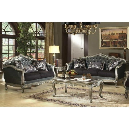 French Rocco Sofa Loveseat Formal Traditional 2pc Set Chantelle French Rocco Sofa Loveseat Formal Traditional 2pc Set Chantelle Antique Platinum Tufted Couch W Pillows