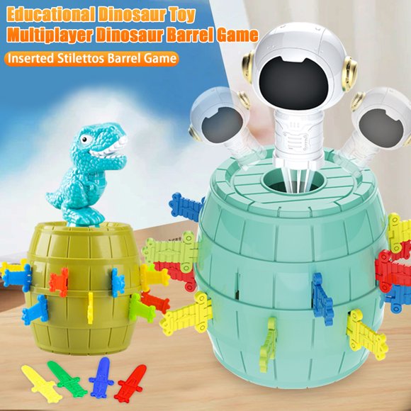 Popping Dinosaur Barrel Game Inserted Stilettos Dino Astronaut Bucket Multiplayer Parent-children Interactive Board Game Toddler Boys Girls Birthday Gift