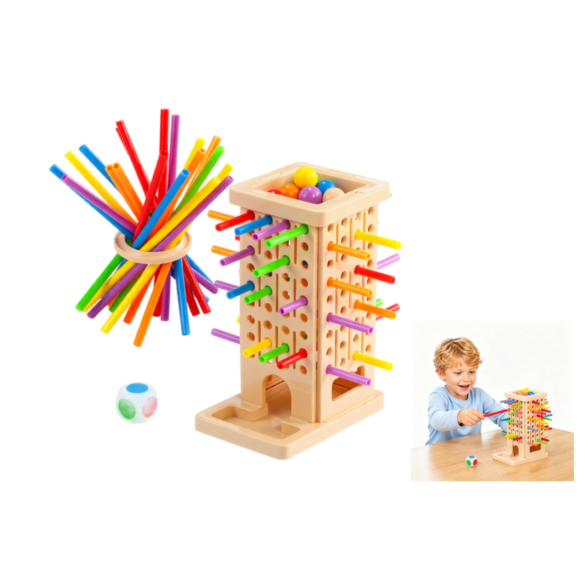 Montessori Game Wooden Board Game with 36 Colorful Sticks and Dice, Montessori Math Educational Toys for 3 4 5 6 Year Old, Fine Motor Skills Counting Family Game, Travel Toys Gifts for Kids