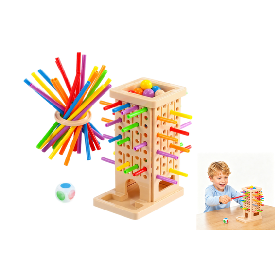 Wooden Board Game with 36 Colorful Sticks and Dice, Math Educational Toys for 3 4 5 6 Year Old, Fine Motor Skills Counting Family Game, Travel Toys Gifts for Kids