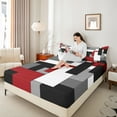 thumbnail image 4 of Manfei Modern Abstract Twin Sheet Sets 3 Pieces, Minimalism Plaid Twin Fitted Sheet, Black Gray White Red Flat Sheet, Microfiber Bedroom Decor, 4 of 7