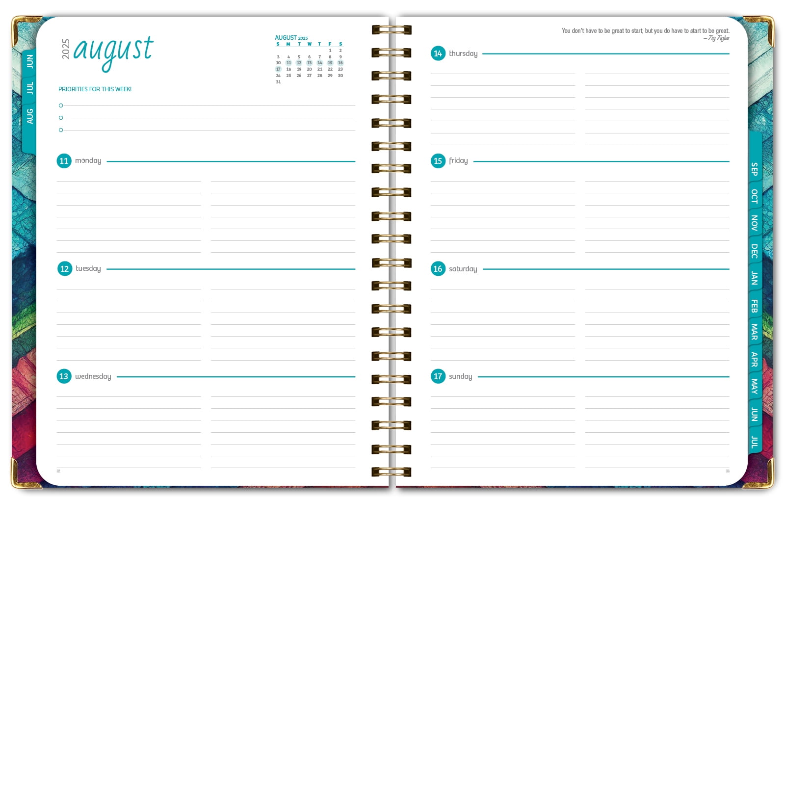 Academic Year 2025-2026 Planner, June 2025 - July 2026, 8.5"x11" Daily Weekly Monthly Planner Yearly Agenda, Hardcover, Bookmark, Pocket Folder and Sticky Note Set (Rainbow Oak)