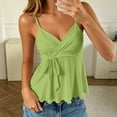 thumbnail image 2 of WEIWEN Spaghetti Strap Tank Tops for Women Flowy Hem Ruffle Bow Tie Wrap Cami Shirts Sleeveless Deep V Neck Camisole Women's Tops Green, L, 2 of 6