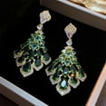 thumbnail image 3 of Hyasfey 1 Pair Drop Earrings Faux Green Feather Shape Elegant Vintage Gorgeous Gift Nonallergic Rhinestone Inlaid Dangling Earrings Fashion Jewelry, 3 of 7