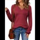 thumbnail image 3 of Suéter Informal de Larga con Cuello en V, Tejido Acanalado y Crochet Ligero para Mujer (Otoño 2025) Vino Tinto XL, 3 of 7