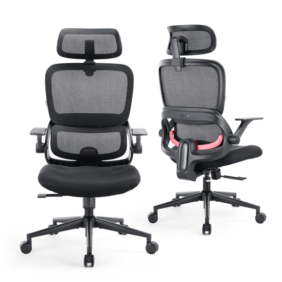SIHOO B100 Se Chaise de Bureau, Chaise de Direction avec Siège en Coton, Chaise de Bureau Ergonomique à Double Dossier, Appui-Tête 2D Réglable et Accoudoirs à Maillons Rabattables, Chaise en Maille Confortable pour Bureau à Domicile et Jeux, 265 Lb, Noir
