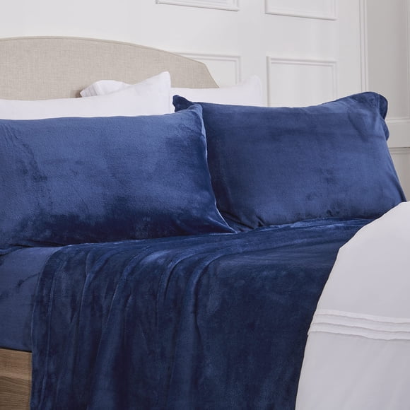 Juego de sábanas NY Loft de microforro polar ultrasuave, doble, azul marino