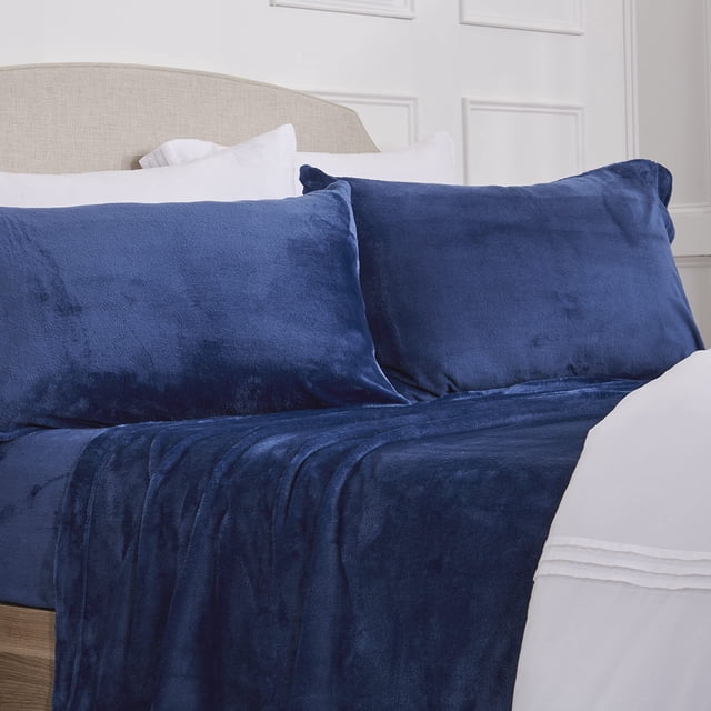 Juego de sábanas NY Loft de microforro polar ultrasuave, doble, azul marino